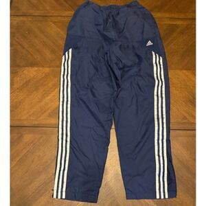 Adidas Vintage Navy Blue Nylon Track Pants Mesh Lined 3 Stripes Mens Medium |AA1